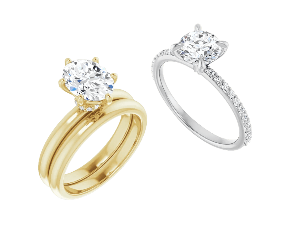 Diamond engagement rings in yellow gold and white metal