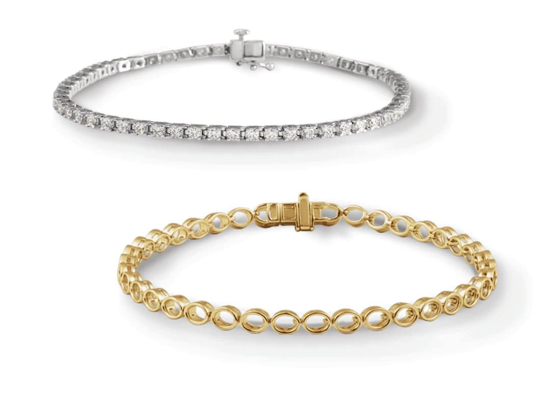 White metal tennis bracelet mounting and yellow gold open-link bracelet mounting